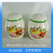 Flower decal ceramic pepper & salt shaker